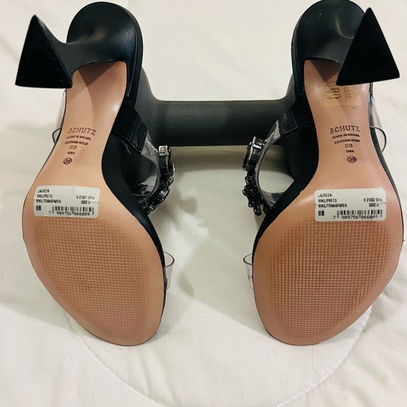 Schutz Laureen Mules Deluxe Nappa Black Crystal Embellished Party Heels - Picture 5 of 6
